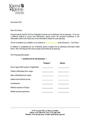 2014 Tax Planning Worksheet