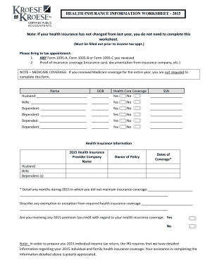 Health Insurance Information Worksheet