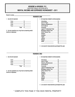 Rental Income and Expenses Worksheet