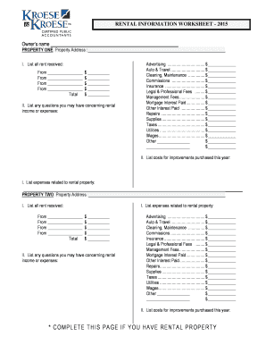 Rental Income and Expenses Worksheet