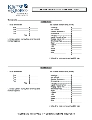 Rental Income and Expenses Worksheet