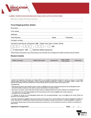 Camps Sports and Excursions Fund Application Form
