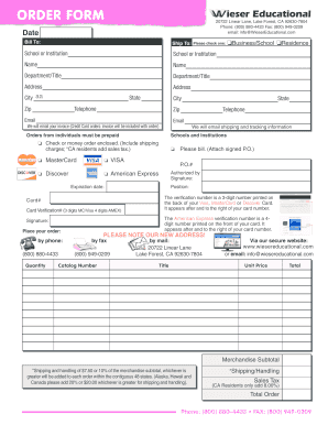 Wieser Educational Order Form