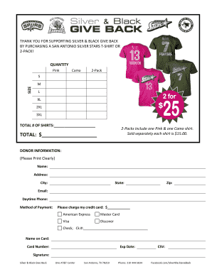Silver & Black Give Back T-Shirt Order Form