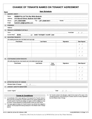 Change of Tenants Name on Tenancy Agreement