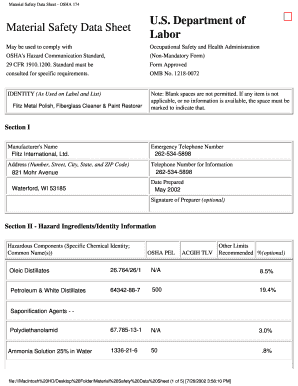 Material Safety Data Sheet OSHA 174