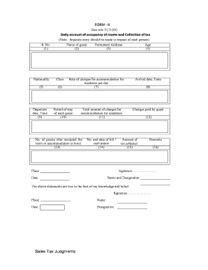Hotel Guest Occupancy and Tax Collection Form