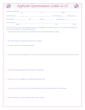 Applicant Questionnaire Grades 6-12