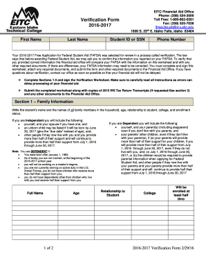 2016-2017 FAFSA Verification Form