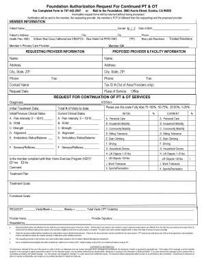 Foundation Authorization Request for Continued PT & OT
