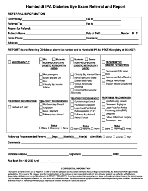 Humboldt IPA Diabetes Eye Exam Referral and Report