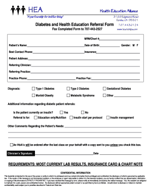 Diabetes and Health Education Referral Form