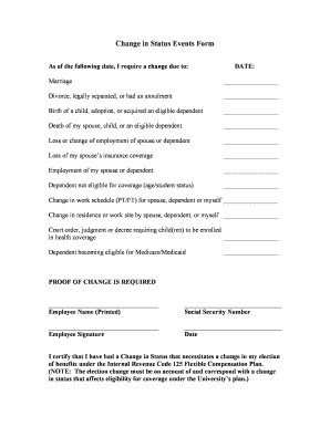 Change in Status Events Form