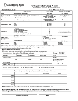 Group Vision Insurance Application