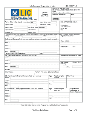Life Insurance Proposal Form 300