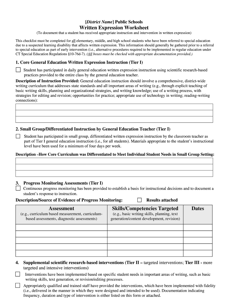 Fillable Online Written Expression Worksheet Fax Email Print PdfFiller