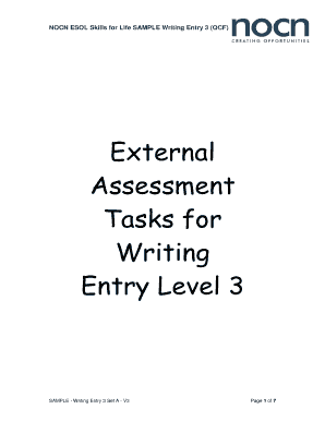 External Assessment Tasks for Writing Entry Level 3 - NOCN