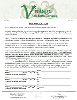 Pet Application for Rental Property
