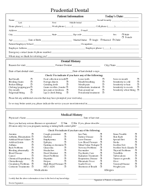 Prudential Dental Patient Information Form