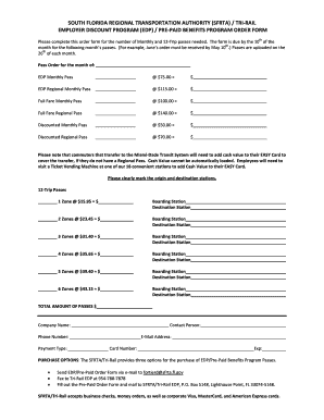 SFRTA Tri-Rail Employer Discount Program Order Form