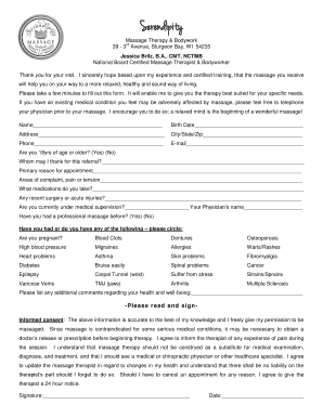 Massage Therapy Intake Form