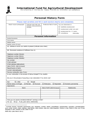 IFAD Personal History Form