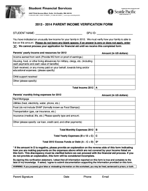 Parent Income Verification Form
