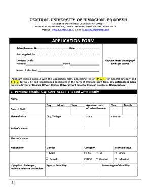 Central University of Himachal Pradesh Application Form