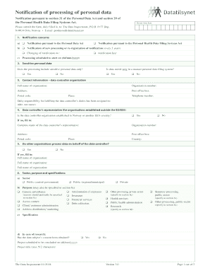 Norwegian Personal Data Processing Notification Form