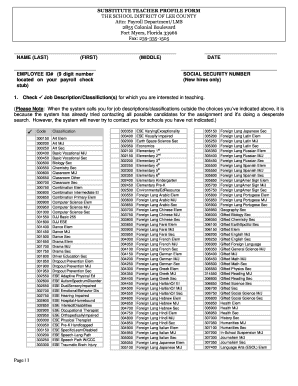 Substitute Teacher Profile Form