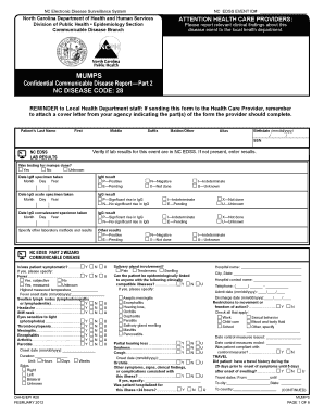 North Carolina Mumps Disease Report Form