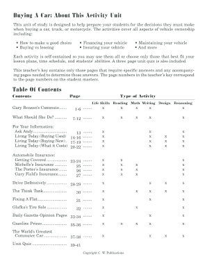 Buying A Car Activity Unit