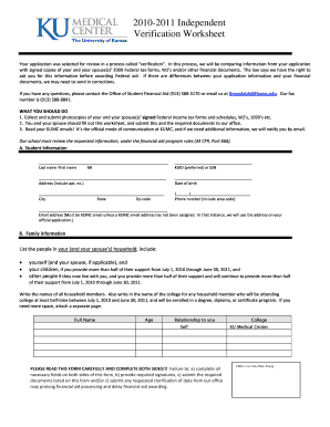 2010-2011 Independent Verification Worksheet