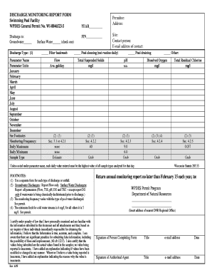 Wisconsin Swimming Pool Discharge Monitoring Report