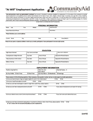 At Will Employment Application Form