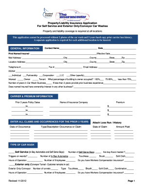 Car Wash Insurance Application