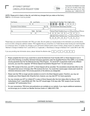 EFT/Direct Deposit Cancellation Request Form
