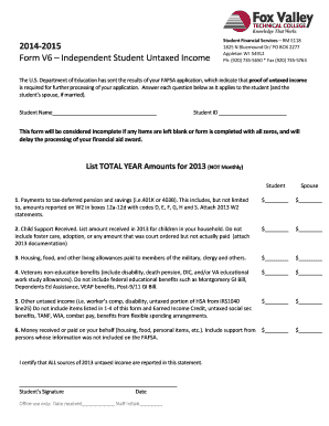 Form V6 – Independent Student Untaxed Income