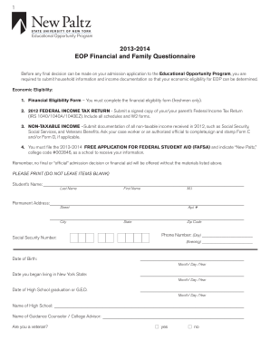 EOP Financial and Family Questionnaire