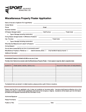 Miscellaneous Property Floater Application