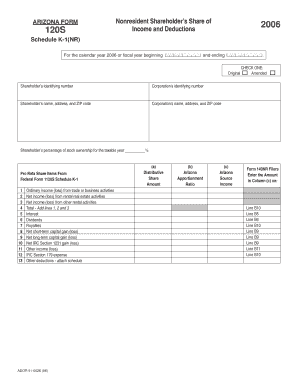 Arizona Nonresident Shareholder Schedule K-1(NR) 2006