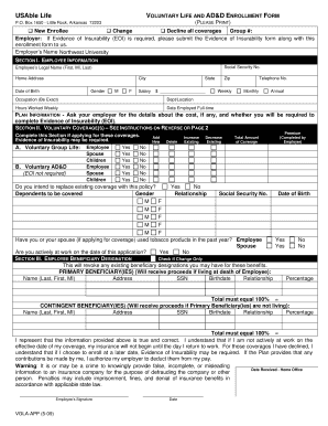 USAble Life Voluntary Life and AD&D Enrollment Form
