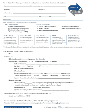Rice University Gift Form