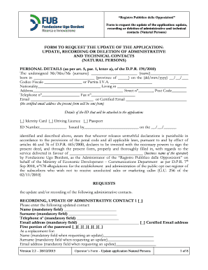 Modulo di aggiornamento del Registro Pubblico delle Opposizioni