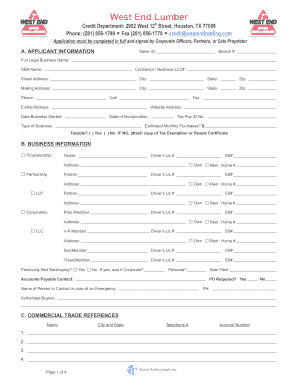 West End Lumber Business Credit Application