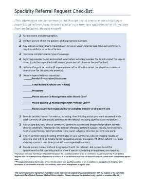 Specialty Referral Request Checklist