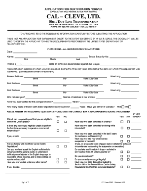 Driver Certification Application