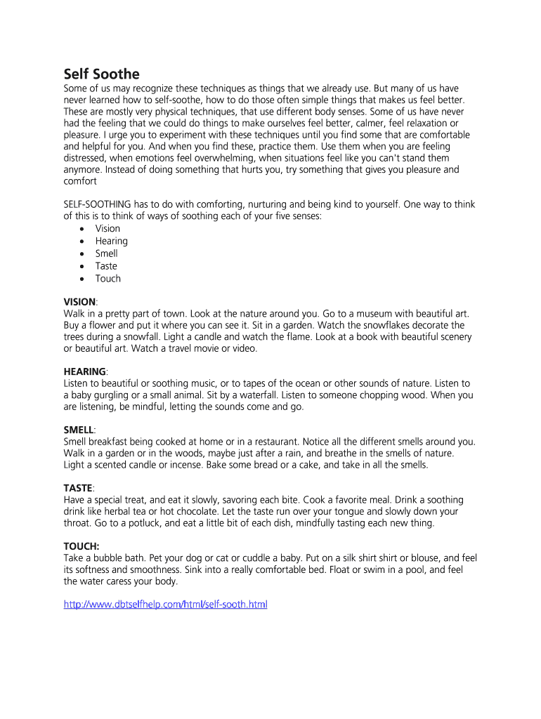 Fillable Online Self Soothe Fax Email Print - pdfFiller