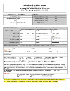 Colorado Birth Certificate Request Form