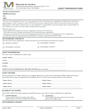 Materials for the Arts Guest Permission Form